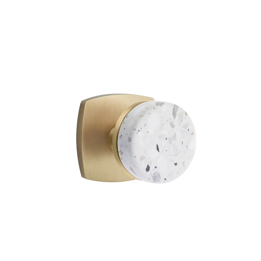 Emtek - Select Passage, Urban Modern Rosette US7, Conical Stem US7, Light Terrazzo Knob - French Antique