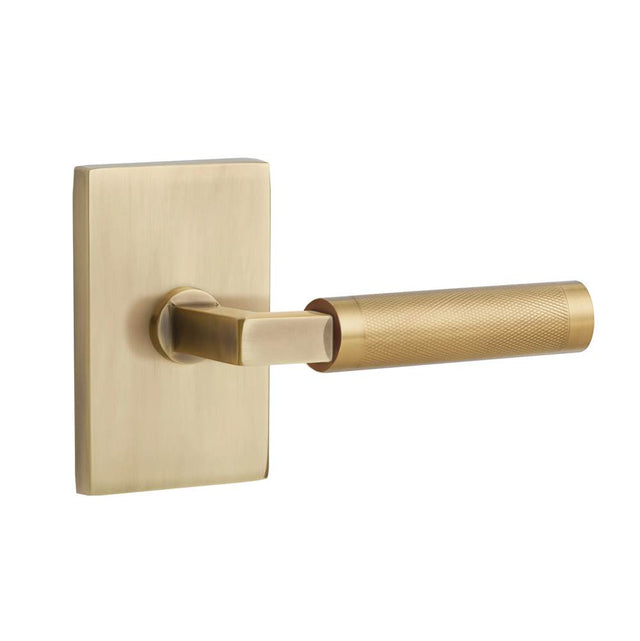 Emtek - Select Passage, Modern Rectangular Rosette US7, L-Square Stem US7, Knurled Handle US7 RH - French Antique