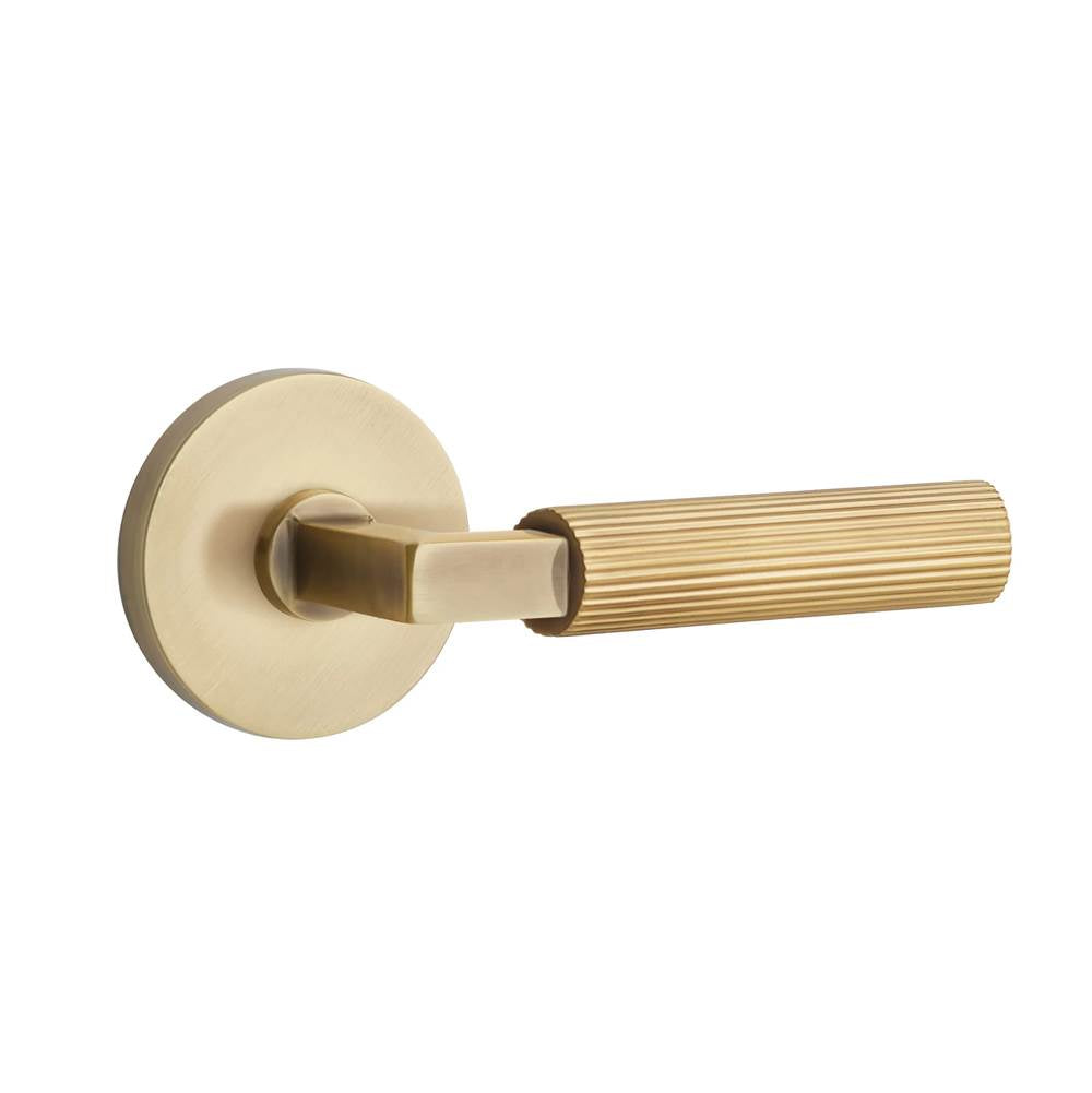 Emtek - Select Passage, Disk Rosette US7, L-Square Stem US7, Straight Knurled Handle US7, RH - French Antique