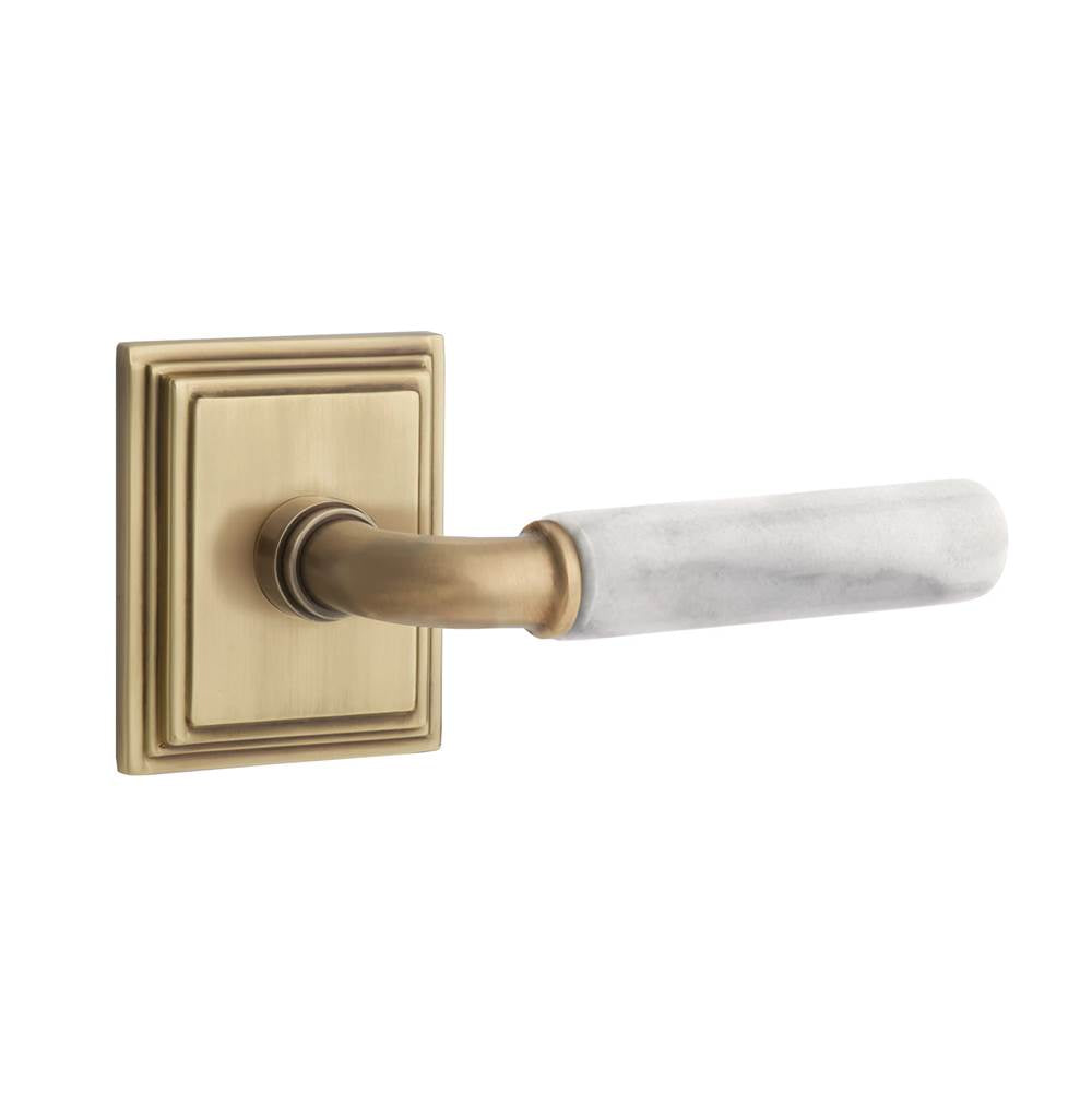Emtek - Select Passage, Wilshire Rosette US7, R-Bar Stem US7, Marble White Handle, LH - French Antique