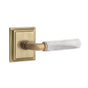Emtek - Select Privacy, Wilshire Rosette US7, R-Bar Stem US7, Marble White Handle, LH - French Antique