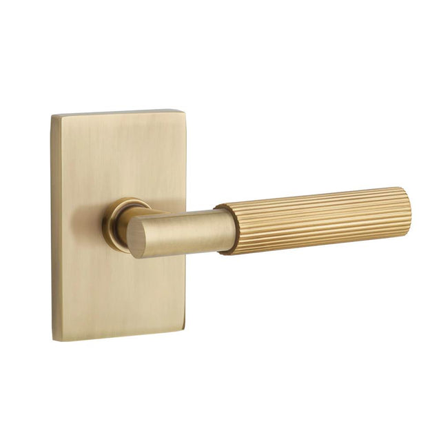 Emtek - Select Passage, Modern Rectangular Rosette US7, T-Bar Stem US7, Straight Knurled Handle US7, LH - French Antique