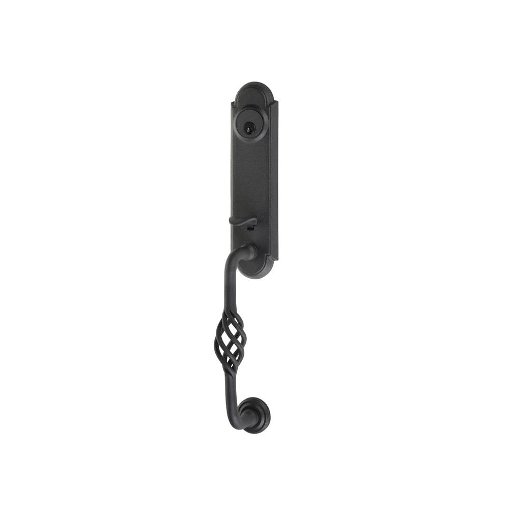 Emtek - Sgl Cyl, Monolithic with Lafayette Grip Tub Ent, Lafayette Lever, RH, FBS - Flat Black Steel
