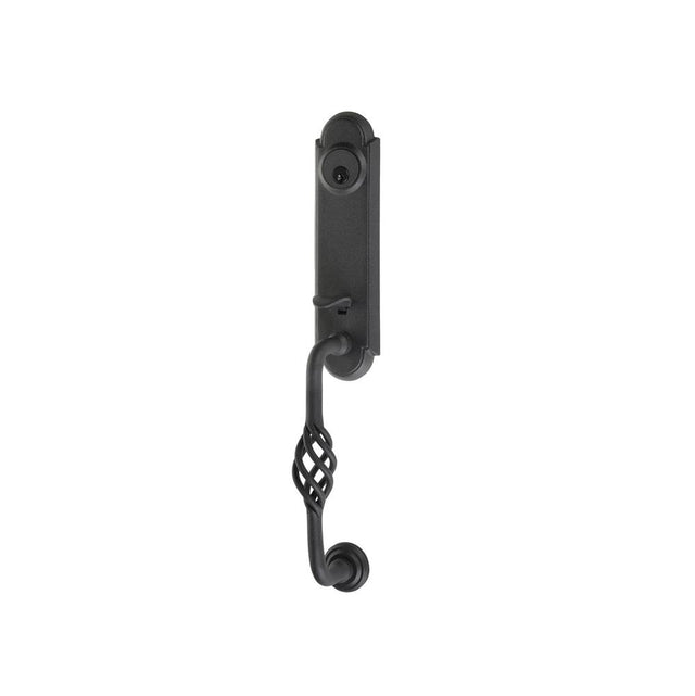 Emtek - Sgl Cyl, Monolithic with Lafayette Grip Tub Ent, Lafayette Lever, RH, FBS - Flat Black Steel