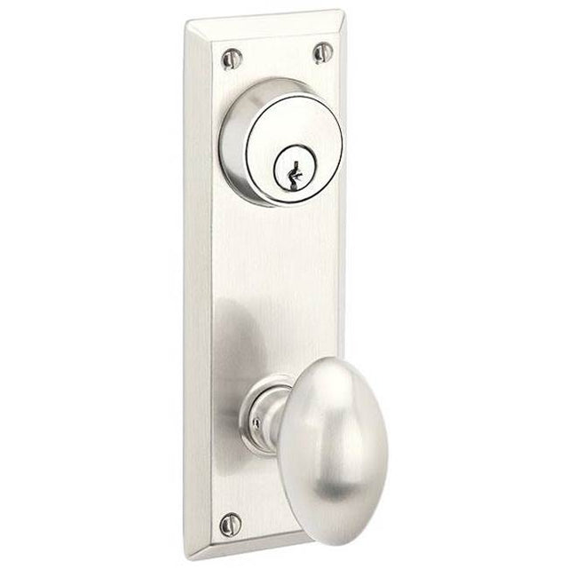 Emtek - Passage Double Keyed, Sideplate Locksets Quincy 3-5/8, Myles Lever, LH, US3NL - Unlacquered Brass