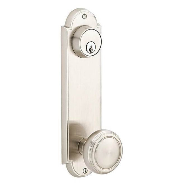 Emtek - Dummy Pair Keyed, Sideplate Locksets Delaware 5-1/2, Lancaster Knob, US3NL - Unlacquered Brass