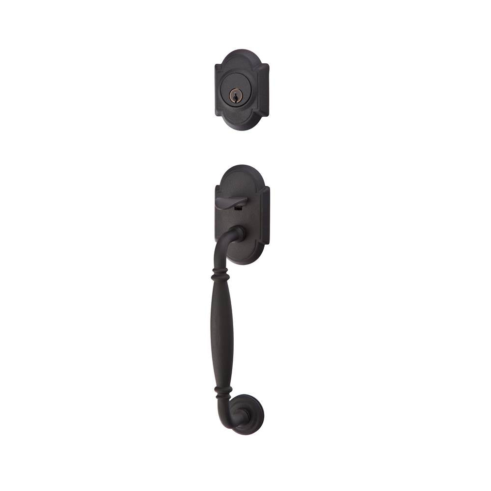 Emtek - Sgl Cyl, Sectional with Normandy Grip Tub Ent, Jamestown Knob, FBS - Flat Black Steel