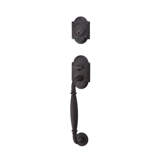 Emtek - Sgl Cyl, Sectional with Normandy Grip Tub Ent, Jamestown Knob, FBS - Flat Black Steel
