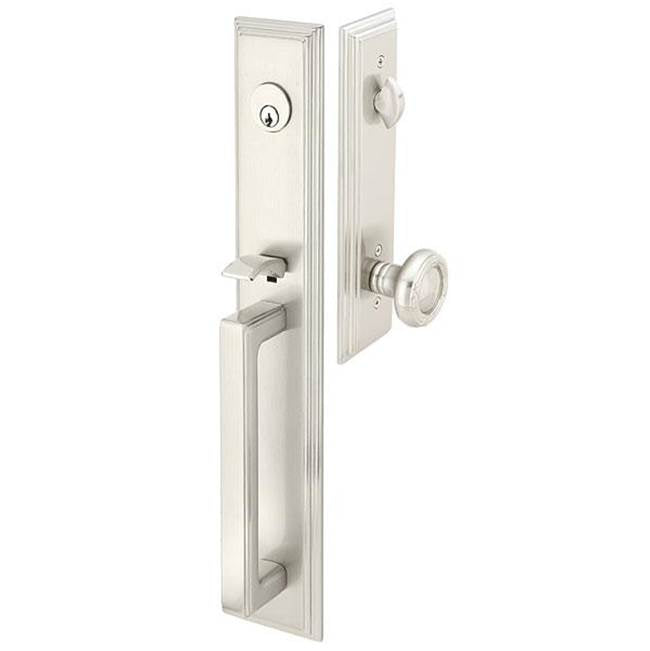 Emtek - Sgl Cyl, Melrose Tub Ent, Modern Disc Crystal Knob, US3NL - Unlacquered Brass