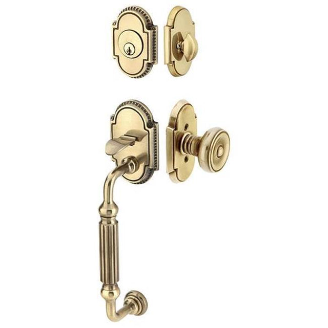 Emtek - Dbl Cyl, Knoxville Tub Ent, Ribbon and Reed Lever, LH, US3NL - Unlacquered Brass