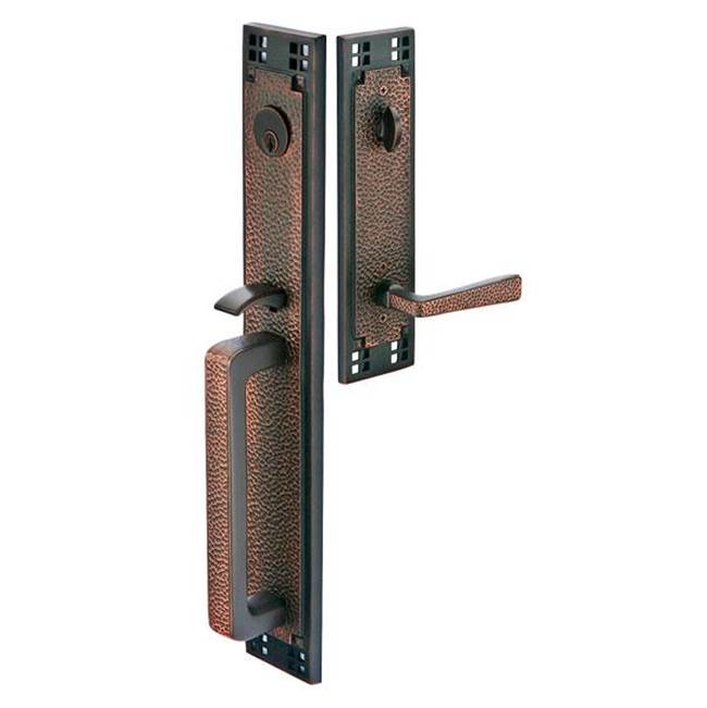 Emtek - Sgl Cyl, Arts and Crafts Full Length Tub Ent, Elan Lever, RH, US3NL - Unlacquered Brass