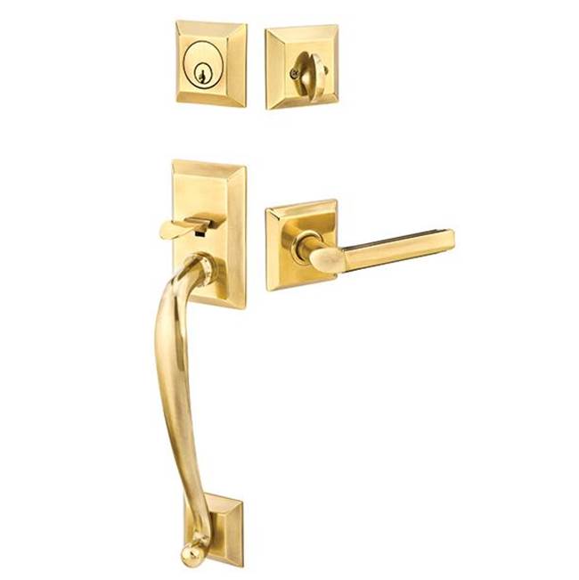Emtek - Dbl Cyl, Franklin Tub Ent, Poseidon Lever, LH, US3NL - Unlacquered Brass