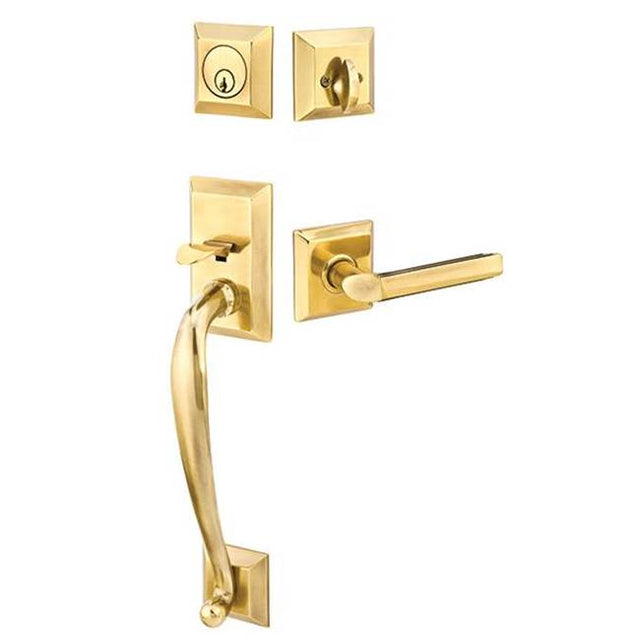 Emtek - Sgl Cyl, Franklin Tub Ent, Freestone Square Knob, US3NL - Unlacquered Brass