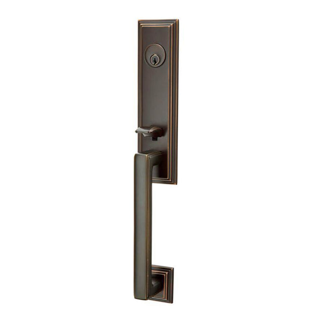 Emtek - Dbl Cyl, Wilshire Tub Ent, Merrimack Lever, LH, US3NL - Unlacquered Brass
