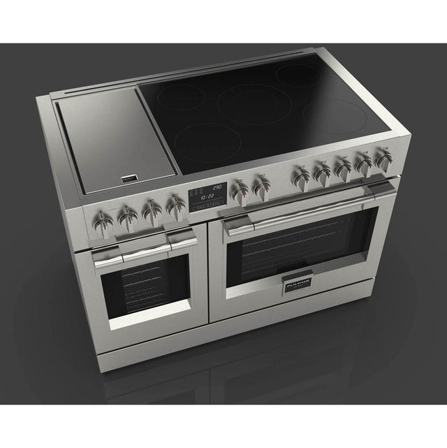 Fulgor Milano - 48'' 600 Sofia Pro Series Freestanding Professional 5 Burner Induction Range With 2 Zone Induction Trilaminate Griddle + Soft-Closing Door Device - Stainless Steel