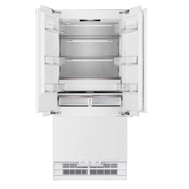 Fulgor Milano - 36'' Built In French Door Overlay 19.8 Cu Ft Bottom Compressor With Dual Evaporators And 3 Temp Zones With Ice Maker & Interior Water Dispenser