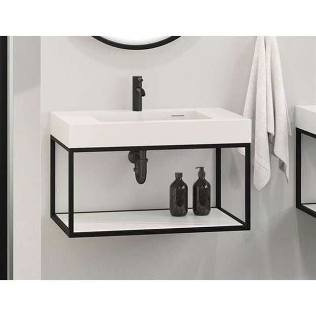 Fleurco - LUNA STAK DUO VANITY WALLMOUNT BRUSHED GOLD FRAME 32'' WHITE SHELF - White