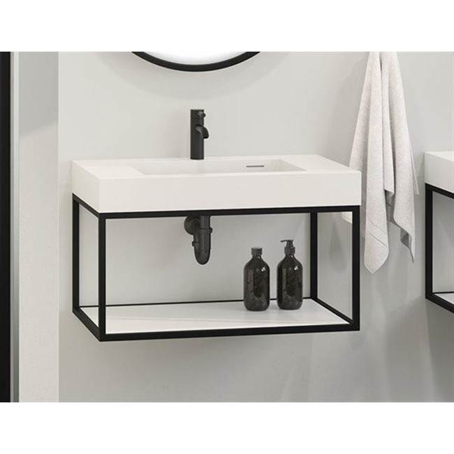 Fleurco - LUNA STAK DUO VANITY WALLMOUNT BRUSHED GOLD FRAME 39'' WHITE SHELF - White
