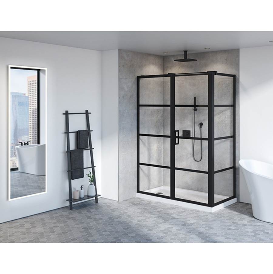 Fleurco - LATITUDE PIVOT 2-SIDED/54''X48''/79''H/8MM/MAT BLK/CLR/BLK STRIPE - Matte Black