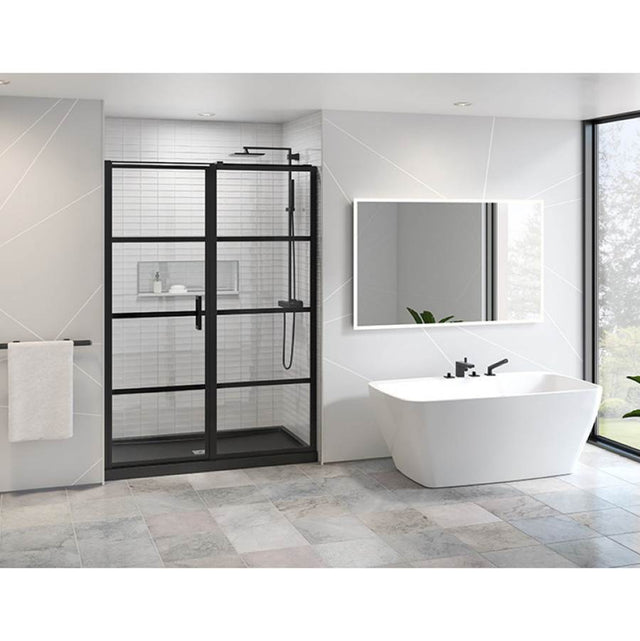 Fleurco - LATITUDE PIVOT IN-LINE 54''W/79''H/8MM/MAT BLK/CLR/BLK STRIPE - Matte Black