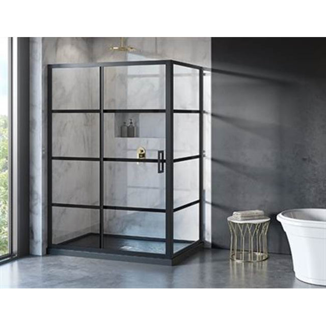 Fleurco - LATITUDE RETURN PANEL 36'' 8MM/MAT BLK/STRIPES - Matte Black