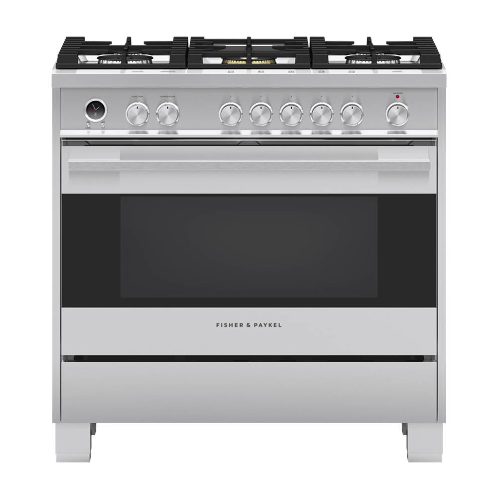 Fisher & Paykel - 36'' Range, 5 Burners, Self-Cleaning, with Hob Rail