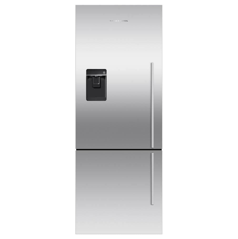 Fisher & Paykel - 25'' Bottom Mount Refrigerator Freezer, Stainless Steel, 13.5 cu ft, Ice & External Water, Counter Depth, Left Hinge, Contemporary Square Handle - Stainless Steel