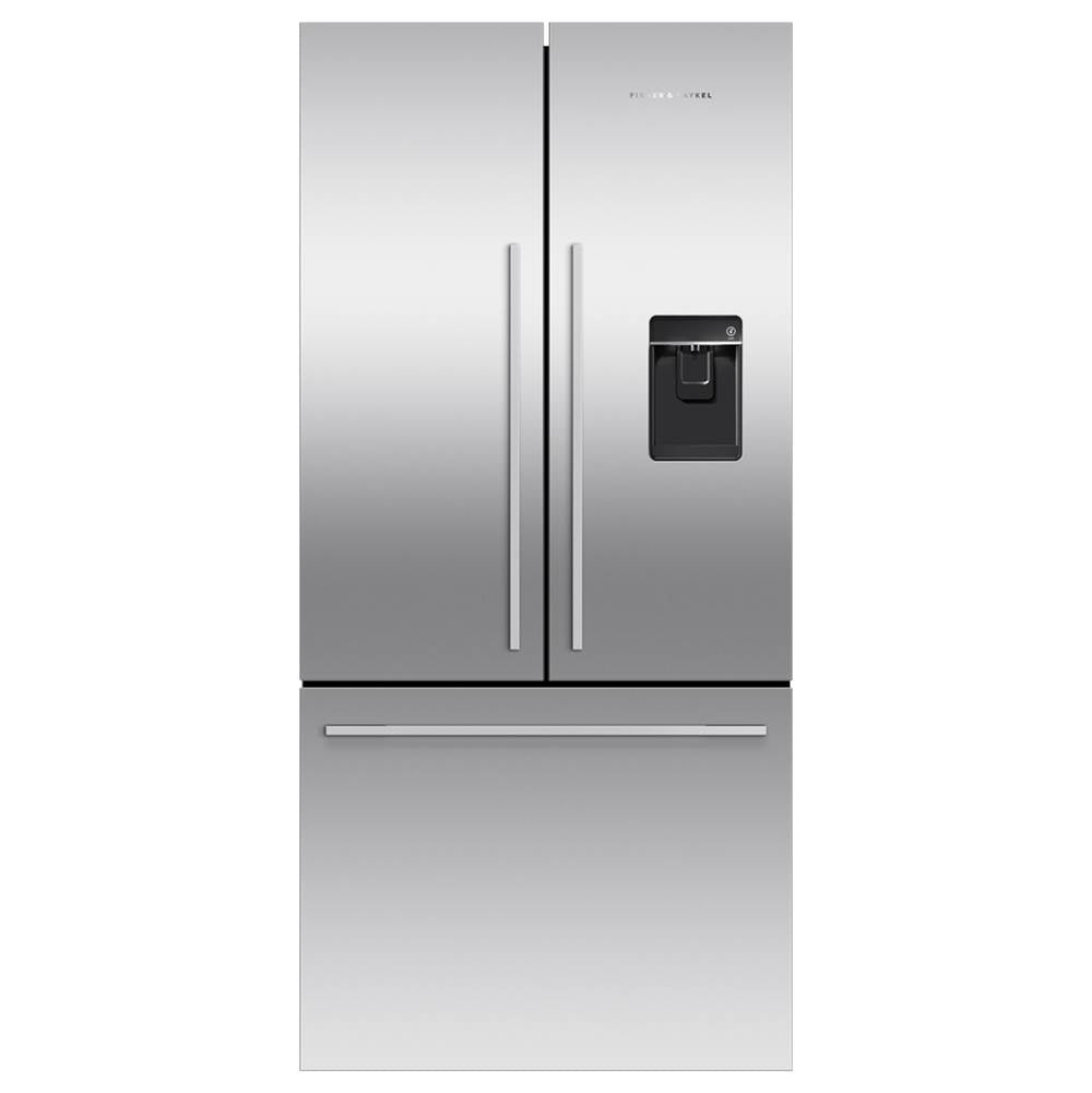 Fisher & Paykel - 32'' French Door Refrigerator Freezer, Stainless Steel, 17 cu ft, Ice & External Water, Counter Depth, Contemporary Square Handle
