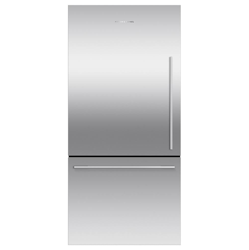 Fisher & Paykel - 32'' Bottom Mount Refrigerator Freezer, Stainless Steel, 17.1 cu ft, Ice Only, Counter Depth, Right Hinge, Contemporary Square Handle - Stainless Steel