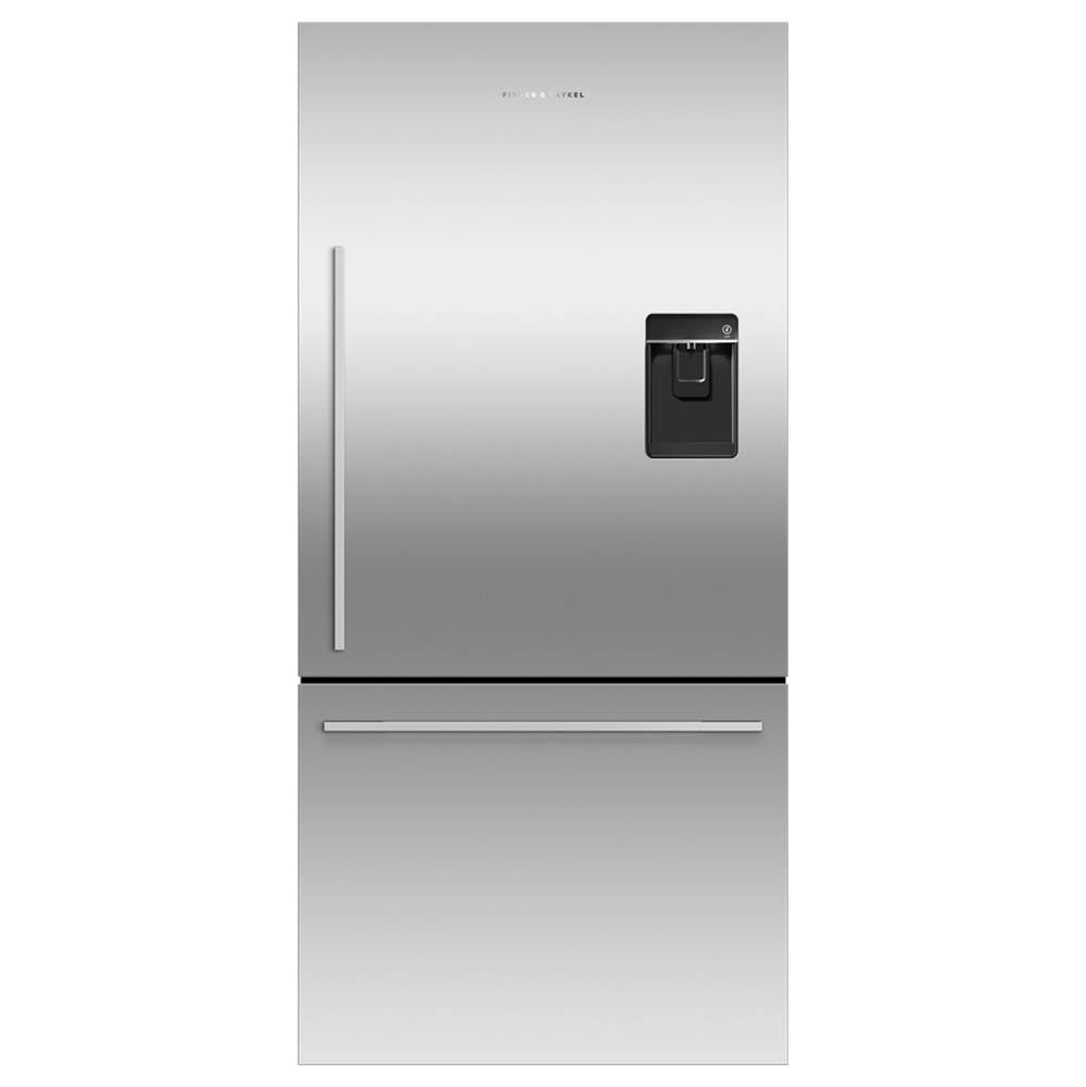 Fisher & Paykel - 32'' Bottom Mount Refrigerator Freezer, Stainless Steel, 17.1 cu ft, Ice & External Water, Counter Depth, Right Hinge, Contemporary Square Handle - Stainless Steel