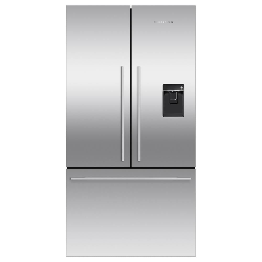 Fisher & Paykel - 36'' French Door Refrigerator Freezer, Stainless Steel, 20.1 cu ft, Ice & External Water, Counter Depth, Contemporary Square Handle