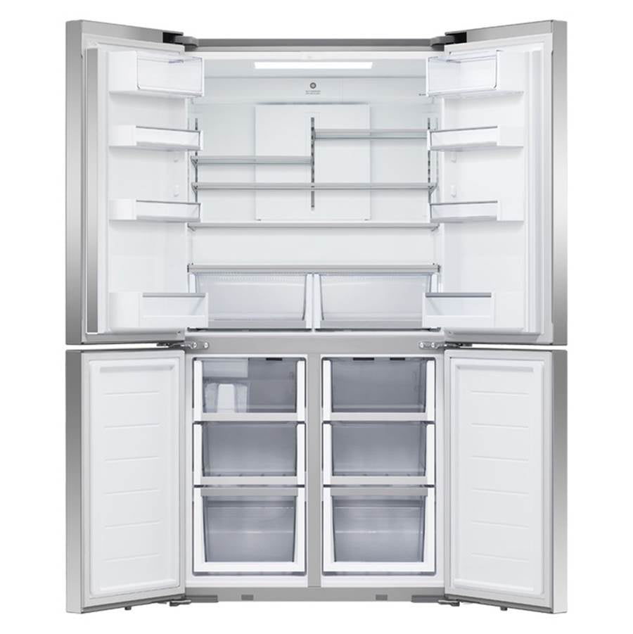 36'' Quad Door Refrigerator Freezer, Stainless Steel, 19.0 cu ft, Ice & Exteranl Water, Counter Depth, Contemporary Square Handle