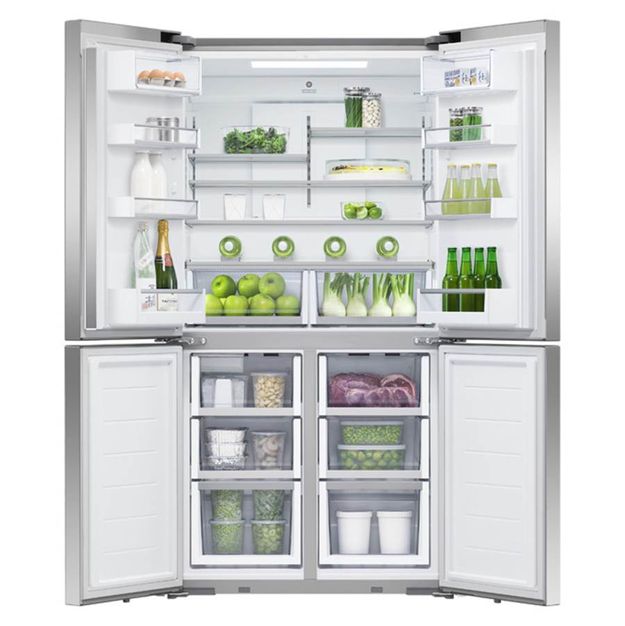 36'' Quad Door Refrigerator Freezer, Stainless Steel, 19.0 cu ft, Ice & Exteranl Water, Counter Depth, Contemporary Square Handle