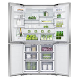 36'' Quad Door Refrigerator Freezer, Stainless Steel, 19.0 cu ft, Ice & Exteranl Water, Counter Depth, Contemporary Square Handle