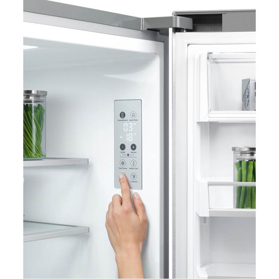 36'' Quad Door Refrigerator Freezer, Stainless Steel, 19.0 cu ft, Ice & Exteranl Water, Counter Depth, Contemporary Square Handle