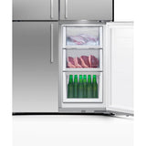 36'' Quad Door Refrigerator Freezer, Stainless Steel, 19.0 cu ft, Ice & Exteranl Water, Counter Depth, Contemporary Square Handle