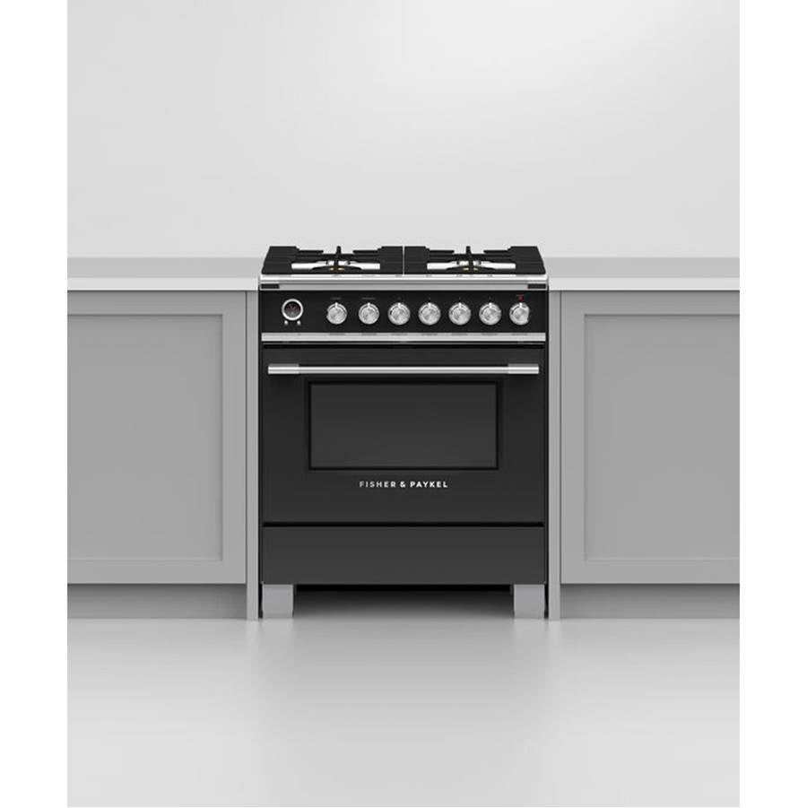 30'' Range, 4 Burners, Self-cleaning, Black