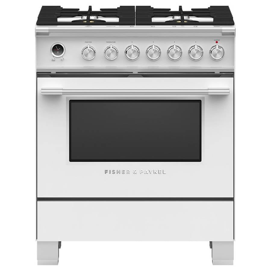 Fisher & Paykel - 30'' Range, 4 Burners, Self-cleaning, White - White