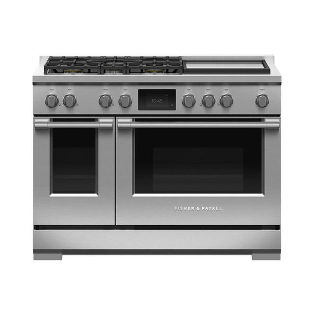 Fisher & Paykel - 48' Range, 5 Burners with Griddle, Self-cleaning, Natural Gas - Stainless Steel