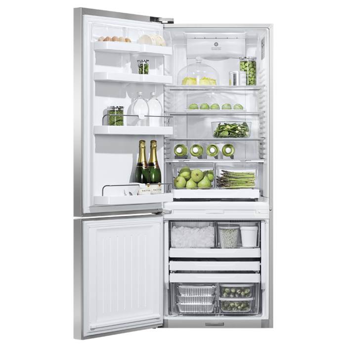25'' Bottom Mount Refrigerator Freezer, Stainless Steel, 13.5 cu ft, Ice & External Water, Counter Depth, Left Hinge, Contemporary Square Handle