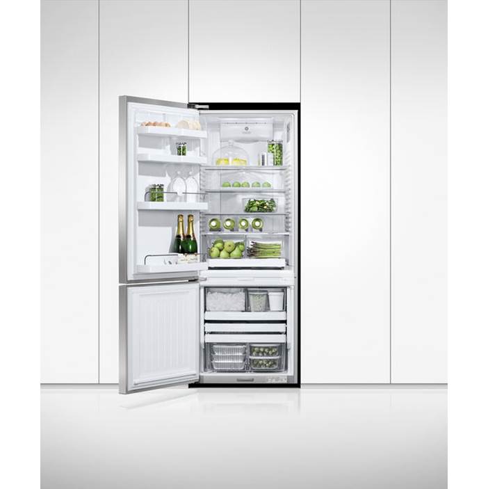 25'' Bottom Mount Refrigerator Freezer, Stainless Steel, 13.5 cu ft, Ice & External Water, Counter Depth, Left Hinge, Contemporary Square Handle