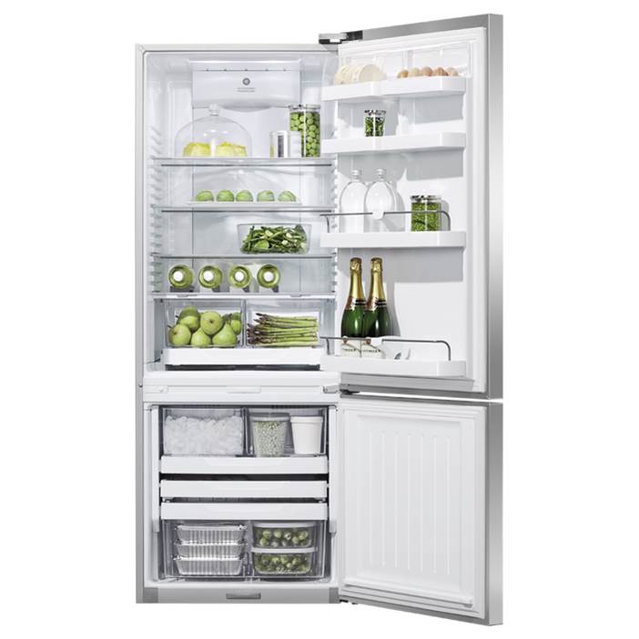 25'' Bottom Mount Refrigerator Freezer, Stainless Steel, 13.5 cu ft, Ice & External Water, Counter Depth, Right Hinge, Contemporary Square Handle