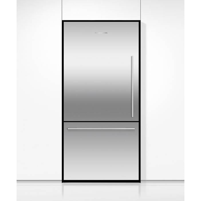 32'' Bottom Mount Refrigerator Freezer, Stainless Steel, 17.1 cu ft, Ice Only, Counter Depth, Left Hinge, Contemporary Square Handle