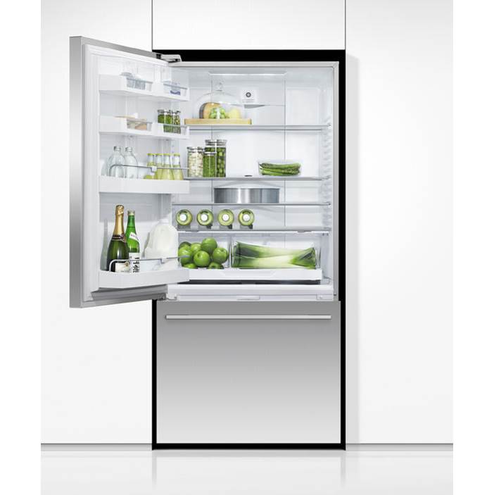 32'' Bottom Mount Refrigerator Freezer, Stainless Steel, 17.1 cu ft, Ice Only, Counter Depth, Right Hinge, Contemporary Square Handle