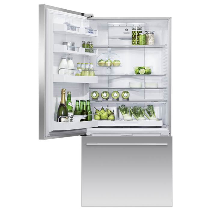 32'' Bottom Mount Refrigerator Freezer, Stainless Steel, 17.1 cu ft, Ice & External Water, Counter Depth, Left Hinge, Contemporary Square Handle