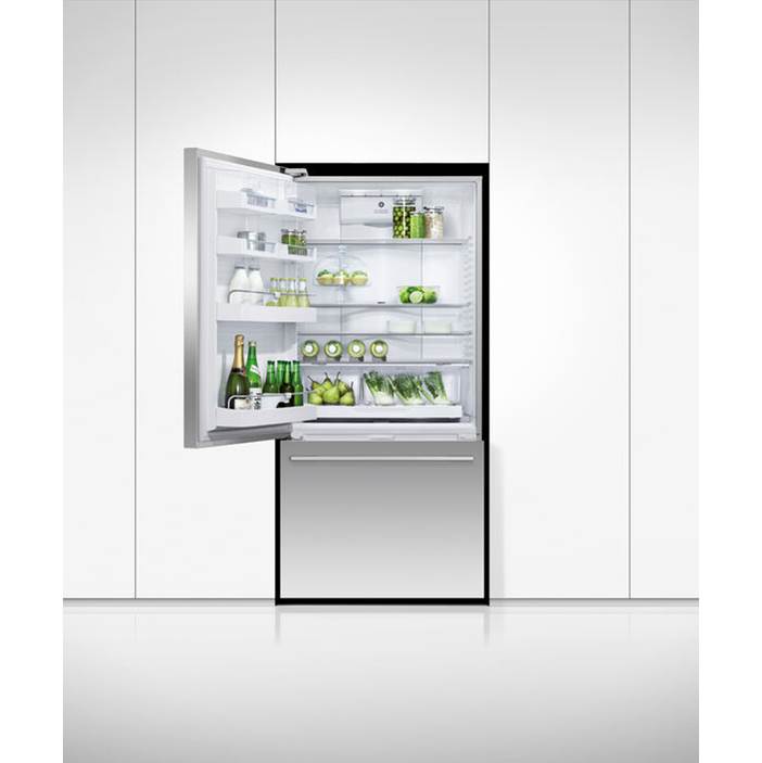 32'' Bottom Mount Refrigerator Freezer, Stainless Steel, 17.1 cu ft, Ice & External Water, Counter Depth, Left Hinge, Contemporary Square Handle