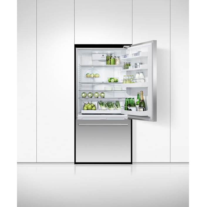 32'' Bottom Mount Refrigerator Freezer, Stainless Steel, 17.1 cu ft, Ice & External Water, Counter Depth, Right Hinge, Contemporary Square Handle
