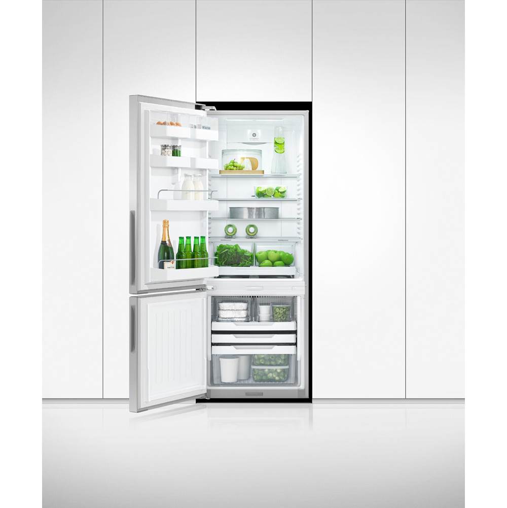 25'' Bottom Mount Refrigerator Freezer, Stainless Steel, 13.5 cu ft, Non Ice & Water, Counter Depth, Left Hinge, Recessed Handle