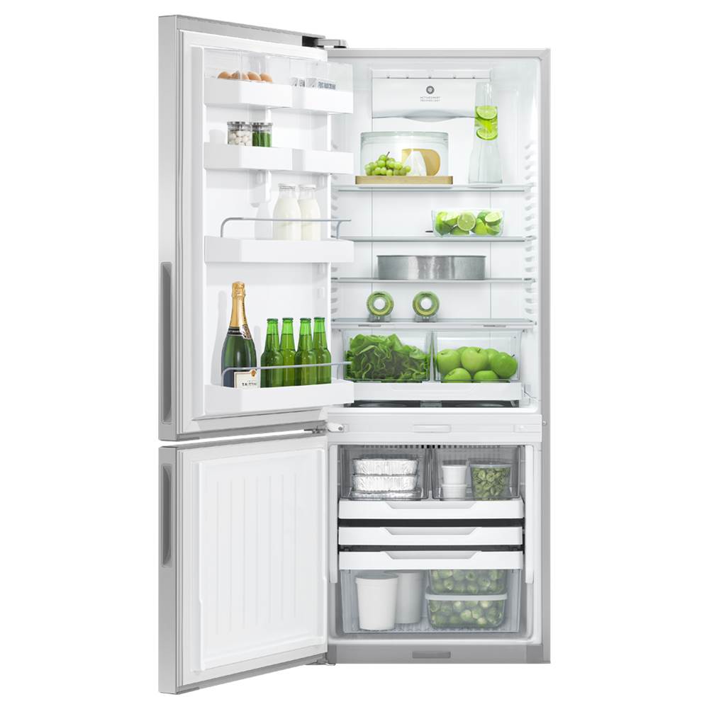 25'' Bottom Mount Refrigerator Freezer, Stainless Steel, 13.5 cu ft, Non Ice & Water, Counter Depth, Left Hinge, Recessed Handle