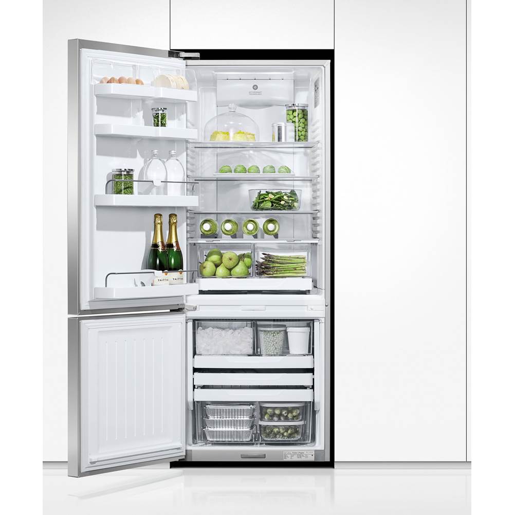 25'' Bottom Mount Refrigerator Freezer, Stainless Steel, 13.5 cu ft, Ice Only, Counter Depth, Left Hinge, Contemporary Square Handle